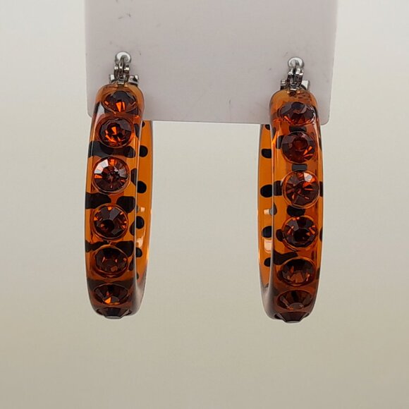 brown lucite Acrylic wide 1.5Hoop smoked topaz color Latch back Fashion Earrings - Picture 2 of 6